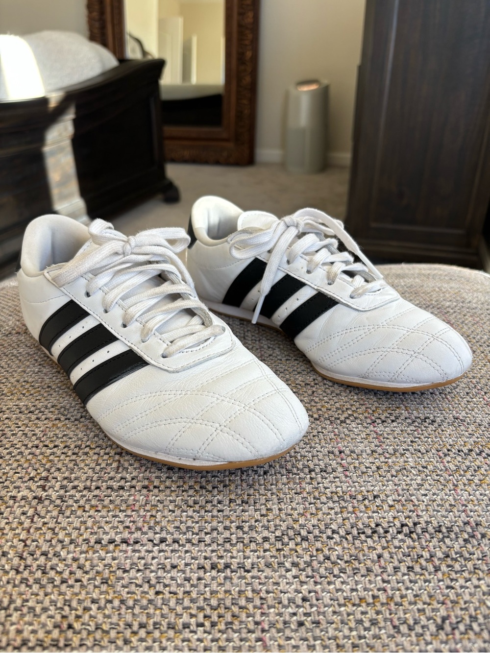 White and Black Adidas Sneakers - Classic Stripe Design